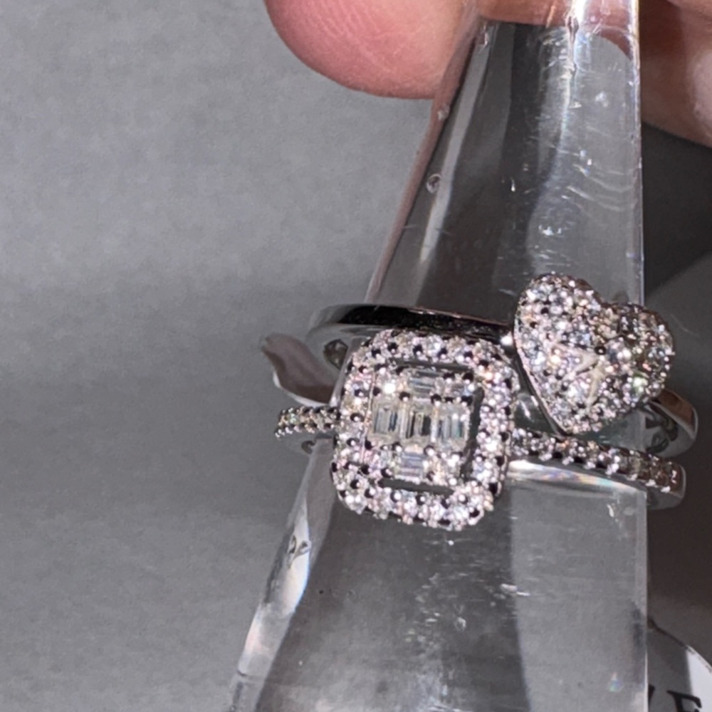 Dazzling Silver Heart and Square Ring Set